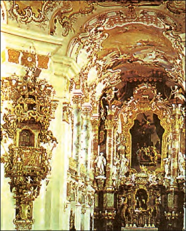 Το εσωτερικό της εκκλησίας στο χωριό Βις της Βαυαρίας, 1745-54, έργο του αρχιτέκτονα Τσίμερμαν (1685-1766) από τα σπουδαιότερα θρησκευτικά μνημεία με διάκοσμο ροκοκό.