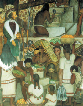 Εικ.2.6α «Η ανέγερση του Ανακτόρου του Κορτές» του Ντ. Ριβιέρα. Τοιχογραφία στο πρώην ανάκτορο του Κορτές, σήμερα Μουσείο Quaunahuac. (Andrea Kettenmann, Ριβιέρα, Taschen/ Γνώση, 2005).