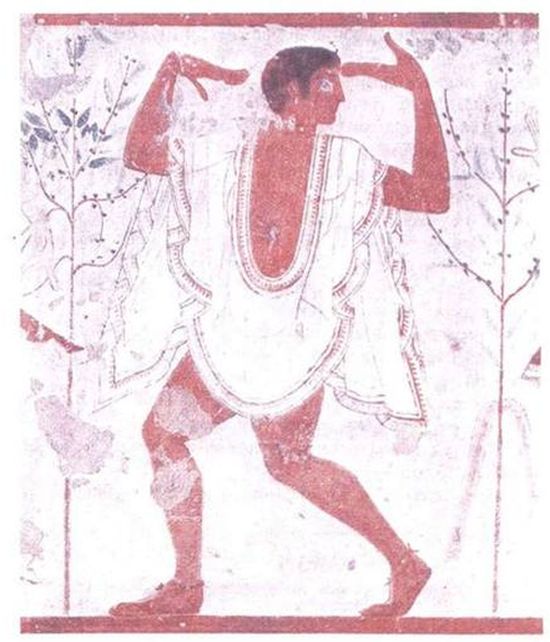 Τοιχογραφία με παράσταση χορευτή (saltātor) από ετρουσκικό τάφο της Ταρκυνίας (γύρω στο 470 π.Χ.)