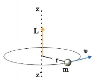 Σχ. 4.26 Το υλικό σημείο μάζας m κινείται κυκλικά. Η στροφορμή του είναι κάθετη στο επίπεδο της τροχιάς του. 