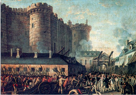 Ο λαός του Παρισιού καταλαμβάνει τη Βαστίλη (14 Ιουλίου 1789),ένα φρούριο-φυλακή, σύμβολο της απολυταρχίας.Η γαλλική επανάσταση του 1789 σφράγισε την πολιτική ατμόσφαιρα της νεότερης εποχής. 