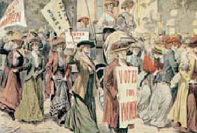 3. Γυναίκες διαδηλώνουν Οι πινακίδες που κρατούν γράφουν: «ψήφο στις γυναίκες»