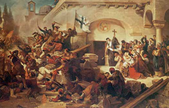1. Το ολοκαύτωμα της μονής Αρκαδίου.Πίνακας του Ιταλού ζωγράφουΓκατέρι. Το φιλελληνικό ρεύμαήταν ιδιαίτερα ισχυρόεκείνη την εποχήστην Ιταλία και δεκάδες Ιταλοίεθελοντές συμμετείχαν στην κρητική επανάσταση του 1866.