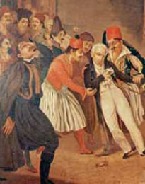 3. Η δολοφονία του Καποδίστρια (πίνακας λαϊκού ζωγράφου).