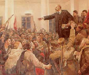 3. Ο Λένιν απευθύνεται σε συγκέντρωση μπολσεβίκων.