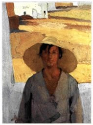 Νικόλαος Λύτρας (1883-1927), «Το ψάθινο καπέλο», περ. 1925, 0,86X0,66 μ., Εθνική Πινακοθήκη και Μουσείο Αλ. Σοϋτζου, Αθήνα. Από τους πρωτοπόρους του μοντερνισμού και επηρεασμένος από τον Σεζάν και τον γερμανικό εξπρεσιονισμό, ο καλλιτέχνης πλάθει ένα λαμπρό σύνολο από φως και χρώμα με τολμηρές και δυναμικές πινελιές. Το σύνολο δίνει απόλυτη αυτονομία στο χρώμα, το οποίο, εκτός από δομικό στοιχείο της σύνθεσης, είναι συγχρόνως φορέας συναισθημάτων και συμβολισμών. Το νεανικό πρόσωπο με το ψάθινο καπέλο και το λιτό ηλιόλουστο τοπίο στο δεύτερο πλάνο μεταβάλλονται σε σύμβολα του ελληνικού καλοκαιριού