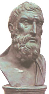 Χάλκινη προτομή τον Επίκουρου (2ος αι. μ.Χ.). Ο Επίκουρος, Αθηναίος κληρούχος από τη Σάμο, ίδρυσε στην Αθήνα φιλοσοφική σχολή στην περιοχή που ονομαζόταν Κήπος. (Νεάπολη, Εθνικό Μουσείο)