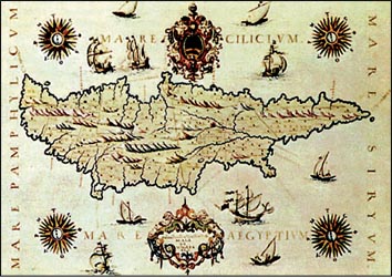 Η Κύπρος το 1618. Η βενετική πολιτική θεωρούσε την Κύπρο ως προπύργιο για την προστασία των εμπορικών συμφερόντων της στην ανατολική Μεσόγειο και τον ασιατικό χώρο. Έργο του Fr. Basilicata, Βενετία, Μουσείο Corer.